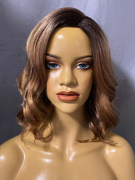 Medium Bob Wavy Curly Brown Rooted Synthetic Wigs