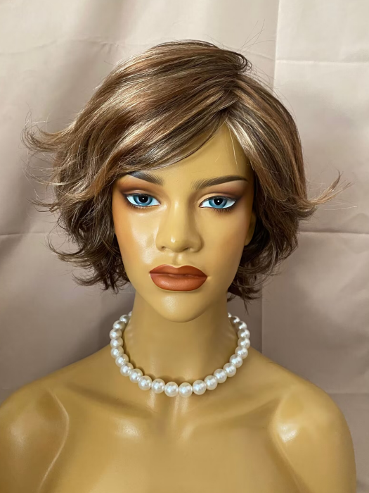 Short Curly Brown L Part Lace Front Synthetic Wigs