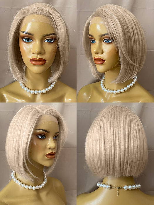 Comfortable Straight Bob Blonde Synthetic Lace Part Wigs With Side Part Bangs